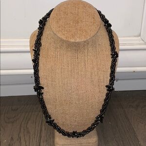 Vintage 24” twisted multi-strand hematite silver bead necklace